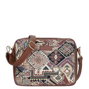 Geometric Pattern Tapestry Fabric Crossbody Sling Bag for Women –Messenger Purse
